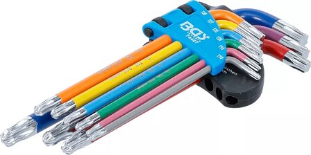 Stiftsleutelset meerkleurig T-profiel (voor Torx) met kogelkop T10 - T50 9-dlg