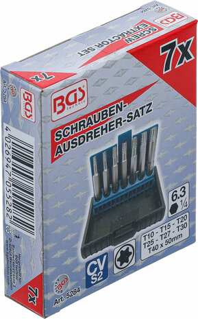 Schroeven uitdraaiset voor defect T-profiel (voor Torx) T10 - T40 7-dlg