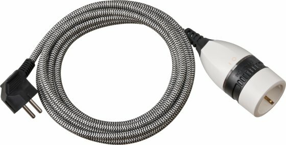 Kwalitatief hoogwaardige verlengkabel met draaischakelaar en textielmantel 3m H05VV-F 3G1,5 zwart wit