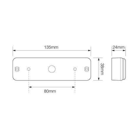 Achterlicht 12/24V 2 functies 135x38mm LED met houder zwart