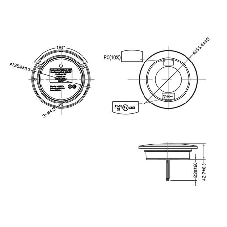 Achterlicht 3 functies 122mm 24LED chroom