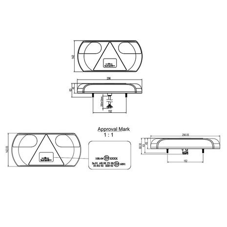 Achterlicht 6 functies 296x142mm 32LED rechts