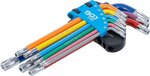 Stiftsleutelset meerkleurig T-profiel (voor Torx) met boring T10 - T50 9-dlg