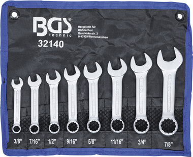 Bgs Technic Steekringsleutelset, extra kort inches 3/8 - 7/8, 8-dlg